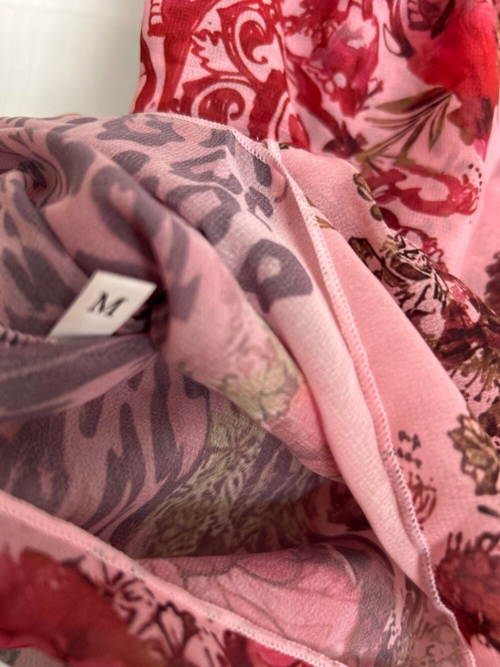 Y2K Patchwork Halter Top Pink Floral Leopard Double Layer Tie Straps Size M - Picture 5 of 6